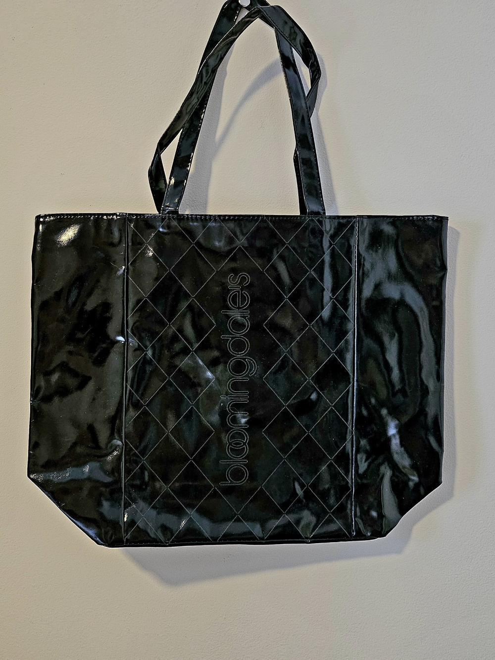 Logo Bloomingdale’s Shiny Black Tote 16.5×13×5.5"